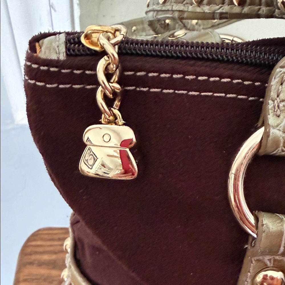 Kathy Van Zeeland Brown Bronze Embellished Shoulder Tote with Charms! - Picture 10 of 15